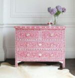 Whirl Leaf Inlay Chest of Drawer-Pink